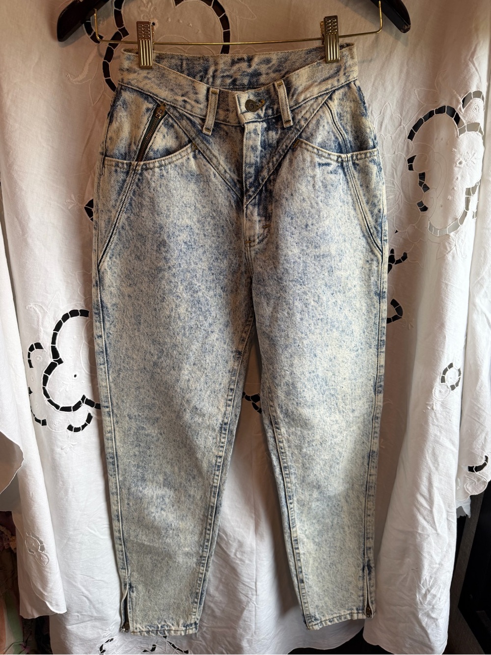 Vintage Lee Jeans 90s Made USA Acid Wash Ankle Zip Tapered Size 6 Medium retro